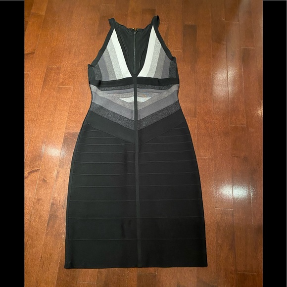 Herve Leger authentic black silver grey cocktail dress - Picture 1 of 4